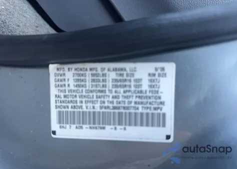 2007 Honda Odyssey Exl z USA, uszkodzony, nr VIN 5FNRL38687B007704